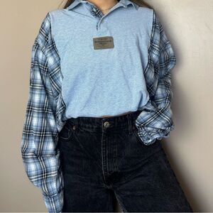 Reworked Upcycled Wrangler Two Tone Flannel Long Sleeve Western Relaxed Shirt